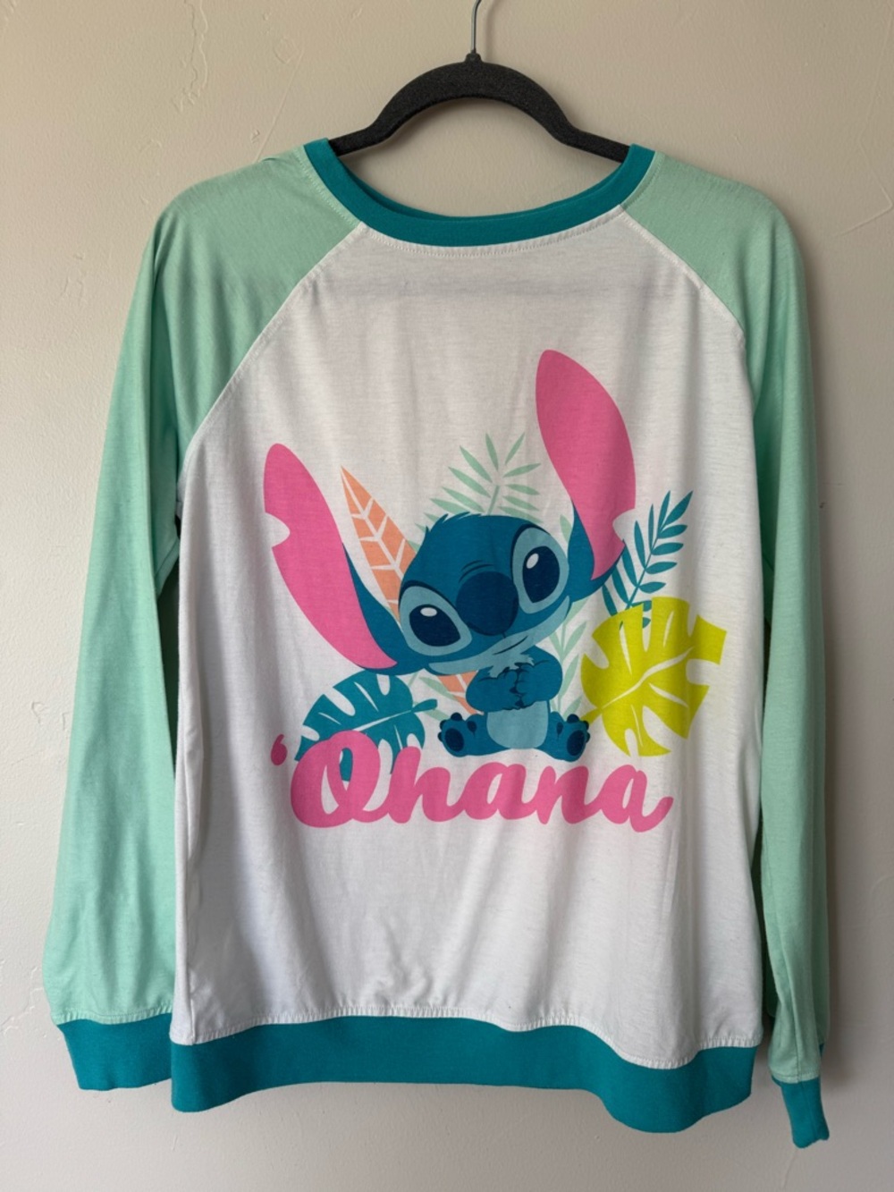 Ohana Stitch Disney Raglan Long Sleeve Top Small